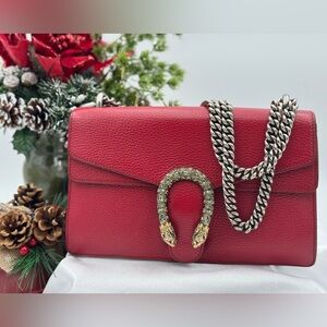 Gucci Dionysus Large – Red Grained Leather with Crystal Tiger Head- with COA